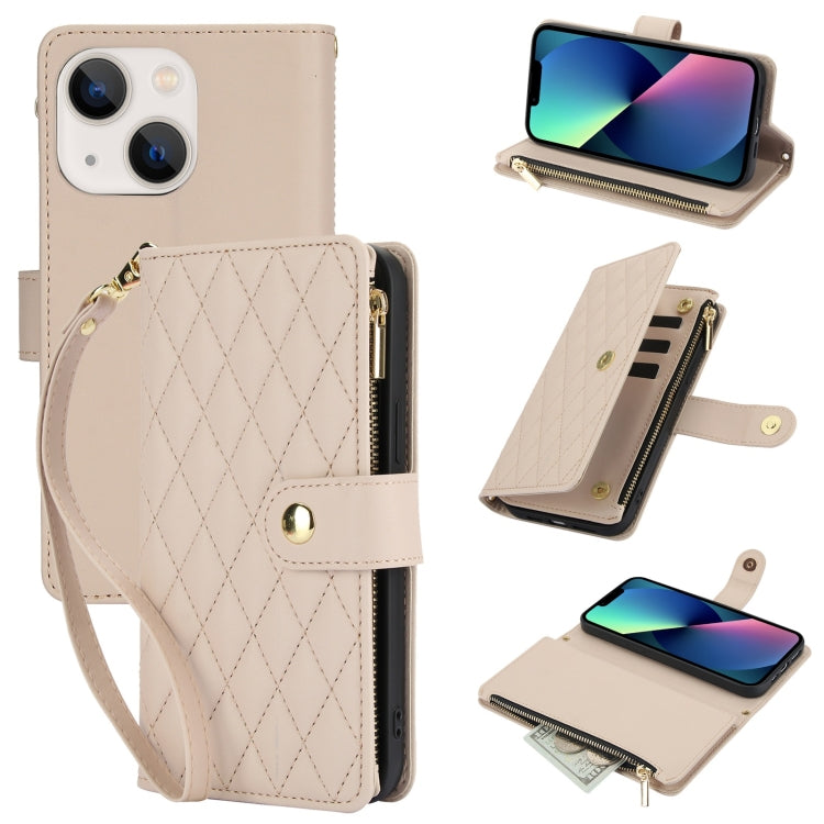 YM016 Rhombic Zipper Card Wallet Leather Phone Case with Lanyard, For iPhone 13 Pro, For iPhone 13, For iPhone 13 mini