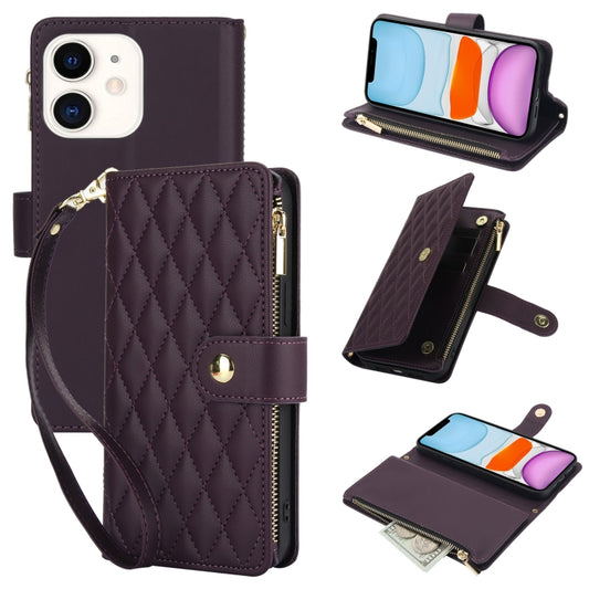YM016 Rhombic Zipper Card Wallet Leather Phone Case with Lanyard, For iPhone 11, For iPhone 11 Pro, For iPhone X / XS