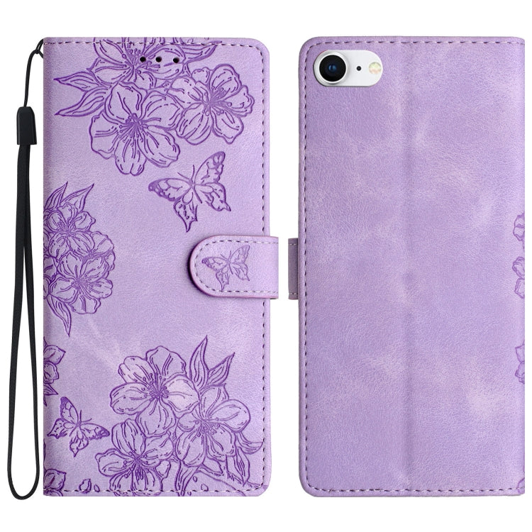 Cherry Blossom Butterfly Skin Feel Embossed PU Phone Case