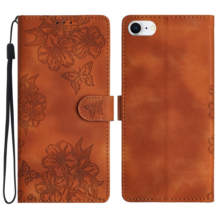 Cherry Blossom Butterfly Skin Feel Embossed PU Phone Case
