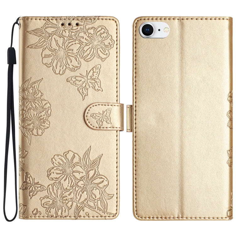 Cherry Blossom Butterfly Skin Feel Embossed PU Phone Case