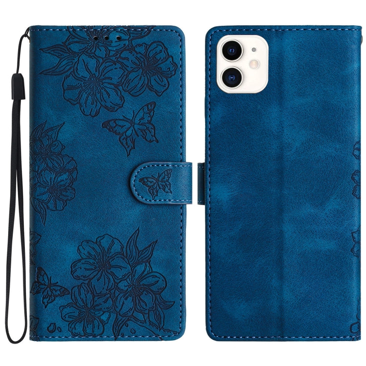 Cherry Blossom Butterfly Skin Feel Embossed PU Phone Case