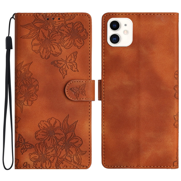 Cherry Blossom Butterfly Skin Feel Embossed PU Phone Case