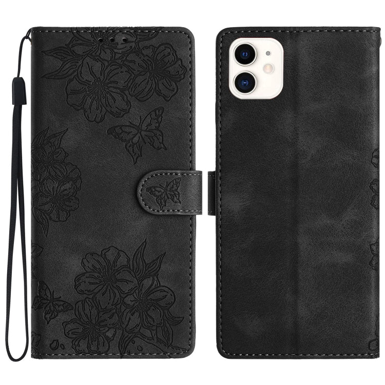 Cherry Blossom Butterfly Skin Feel Embossed PU Phone Case