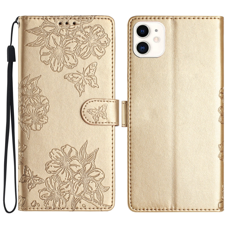 Cherry Blossom Butterfly Skin Feel Embossed PU Phone Case