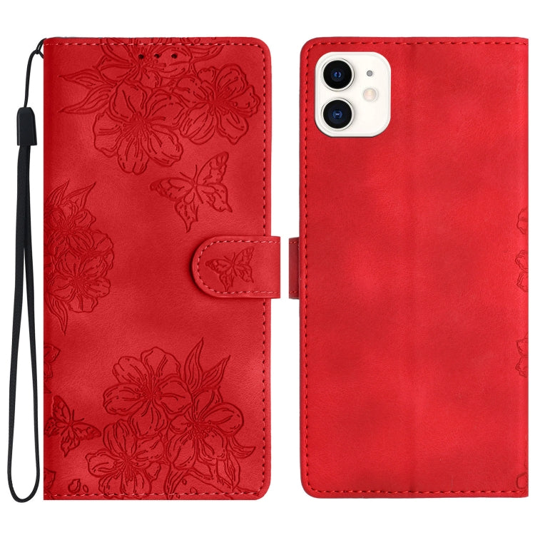 Cherry Blossom Butterfly Skin Feel Embossed PU Phone Case