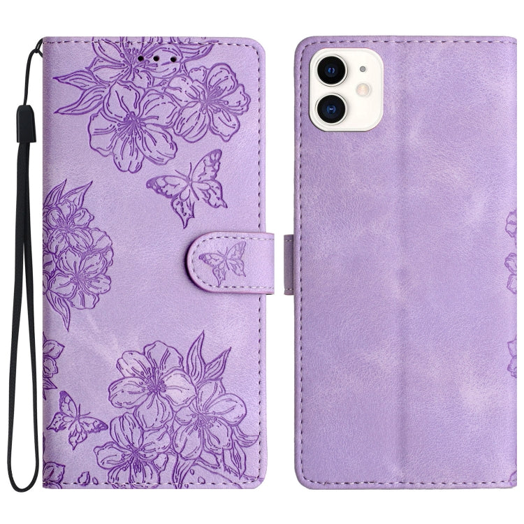 Cherry Blossom Butterfly Skin Feel Embossed PU Phone Case