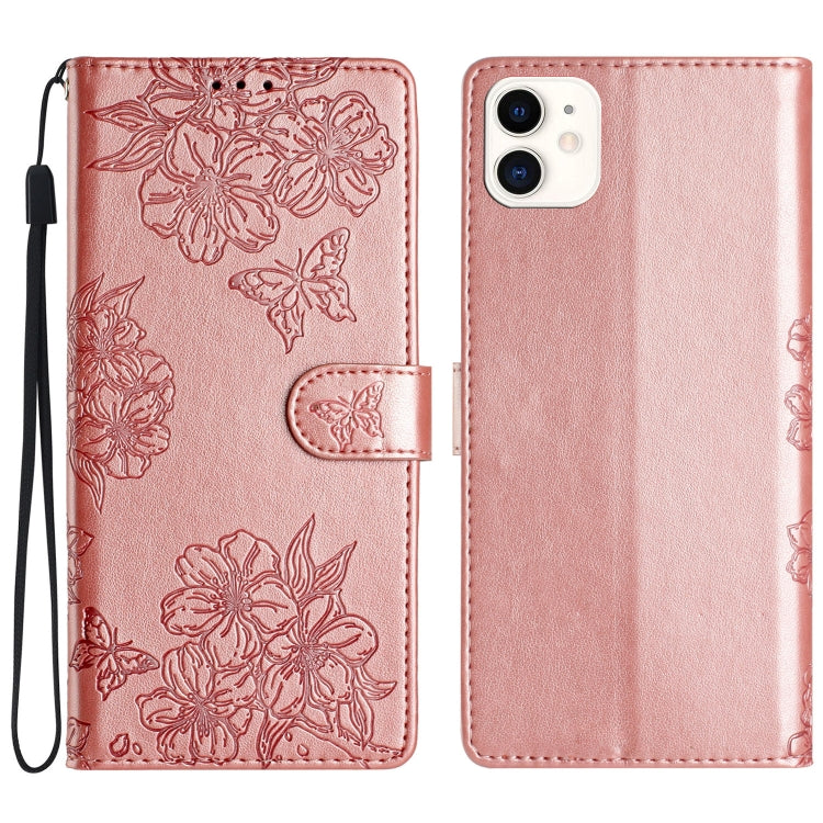 Cherry Blossom Butterfly Skin Feel Embossed PU Phone Case