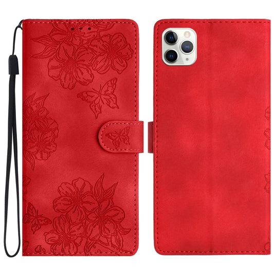 Cherry Blossom Butterfly Skin Feel Embossed PU Phone Case, For iPhone 11 Pro, For iPhone XS / X, For iPhone XR