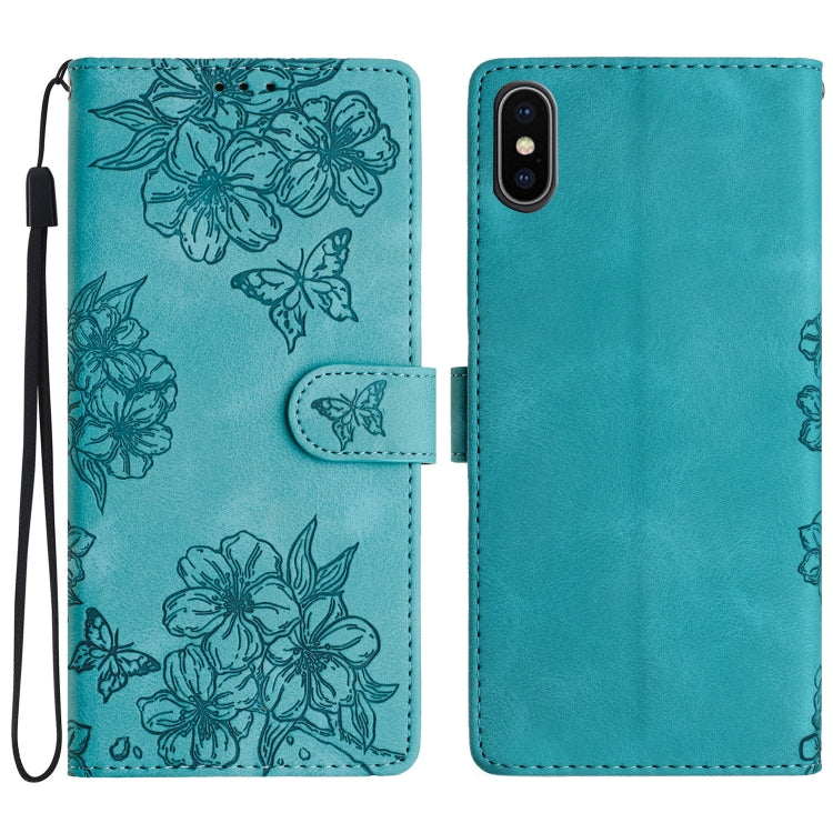 Cherry Blossom Butterfly Skin Feel Embossed PU Phone Case