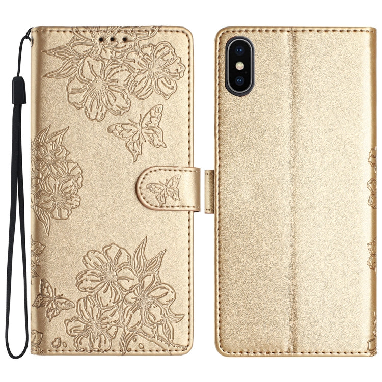 Cherry Blossom Butterfly Skin Feel Embossed PU Phone Case