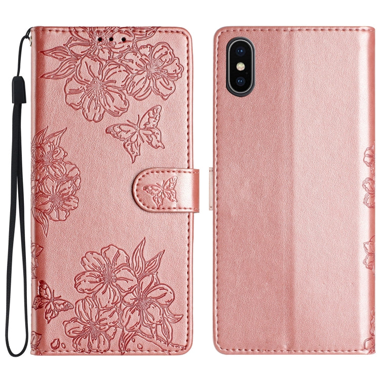 Cherry Blossom Butterfly Skin Feel Embossed PU Phone Case