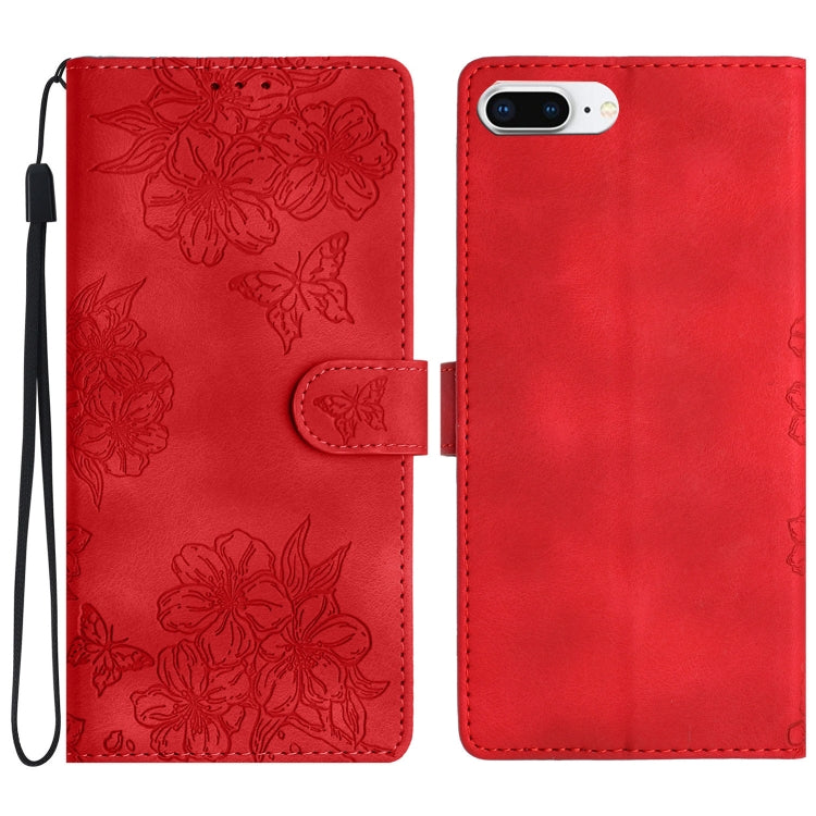 Cherry Blossom Butterfly Skin Feel Embossed PU Phone Case
