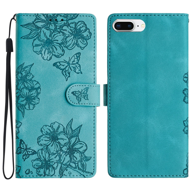 Cherry Blossom Butterfly Skin Feel Embossed PU Phone Case