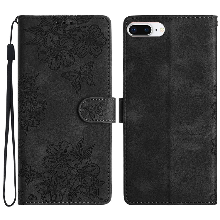 Cherry Blossom Butterfly Skin Feel Embossed PU Phone Case