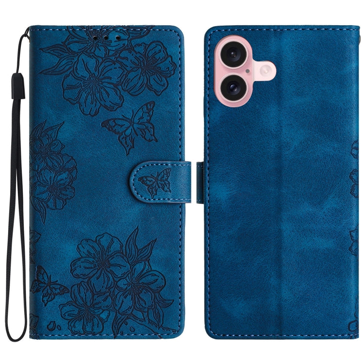 Cherry Blossom Butterfly Skin Feel Embossed PU Phone Case