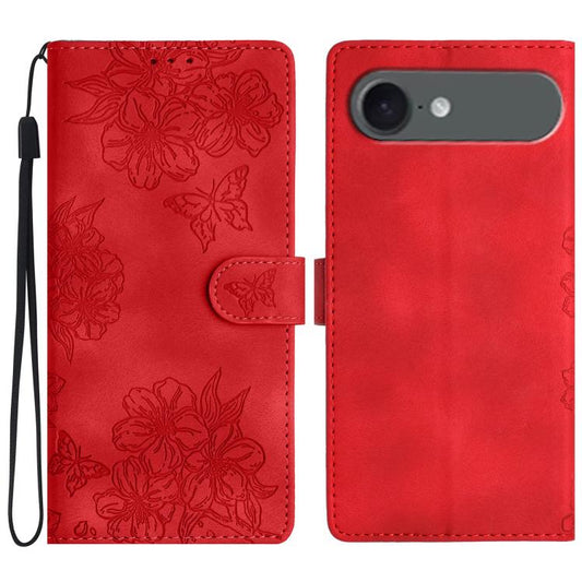 Cherry Blossom Butterfly Skin Feel Embossed PU Phone Case