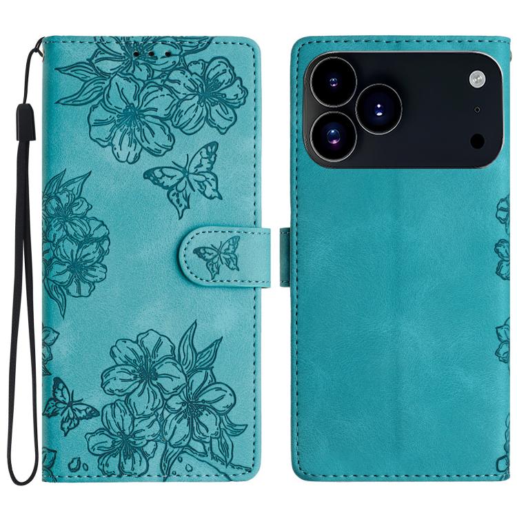 Cherry Blossom Butterfly Skin Feel Embossed PU Phone Case