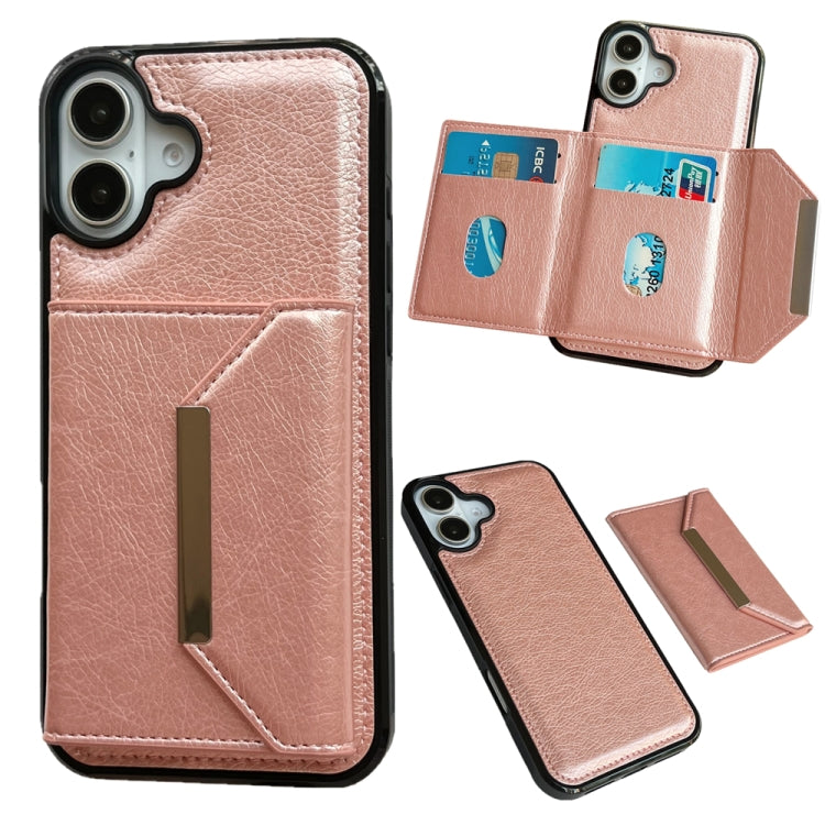 Solid Color Metal Buckle Card Slots Bag Phone Case, For iPhone 16 Pro Max, For iPhone 16 Pro, For iPhone 16 Plus, For iPhone 16, For iPhone 15 Pro Max, For iPhone 15 Pro