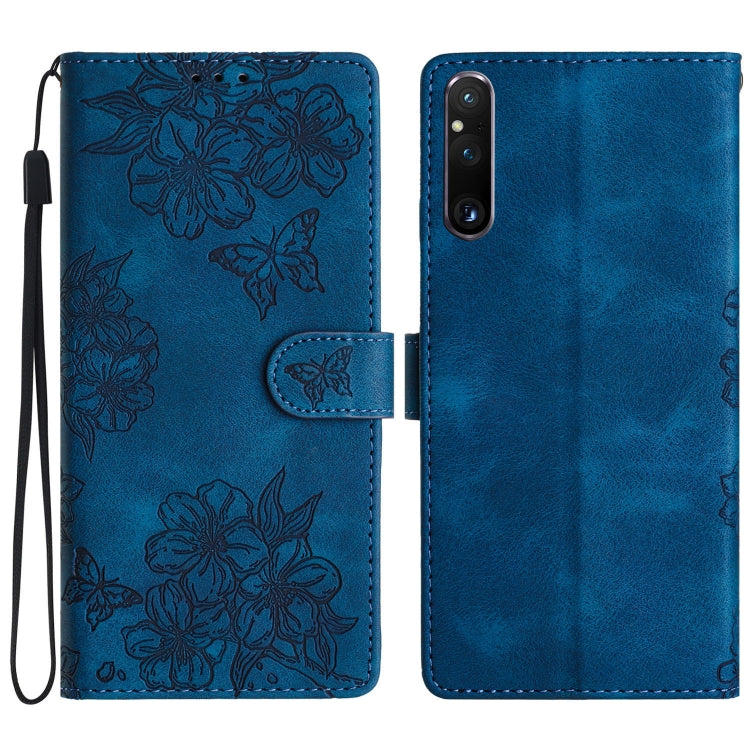 Cherry Blossom Butterfly Skin Feel Embossed PU Phone Case, For Sony Xperia 10 VI, For Sony Xperia 1 VI, For Sony Xperia 1 V, For Sony Xperia 10 V