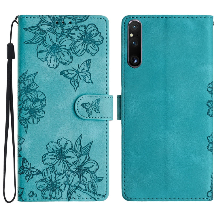 Cherry Blossom Butterfly Skin Feel Embossed PU Phone Case, For Sony Xperia 10 VI, For Sony Xperia 1 VI, For Sony Xperia 1 V, For Sony Xperia 10 V