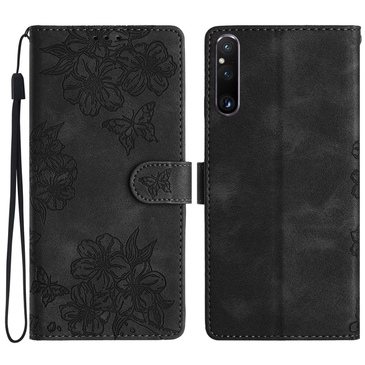 Cherry Blossom Butterfly Skin Feel Embossed PU Phone Case, For Sony Xperia 10 VI, For Sony Xperia 1 VI, For Sony Xperia 1 V, For Sony Xperia 10 V