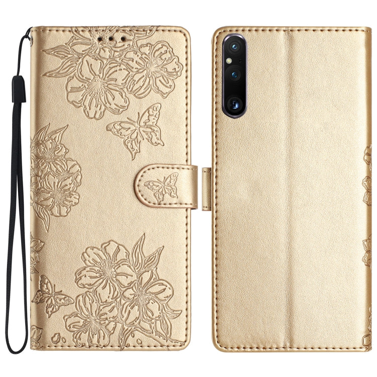 Cherry Blossom Butterfly Skin Feel Embossed PU Phone Case, For Sony Xperia 10 VI, For Sony Xperia 1 VI, For Sony Xperia 1 V, For Sony Xperia 10 V