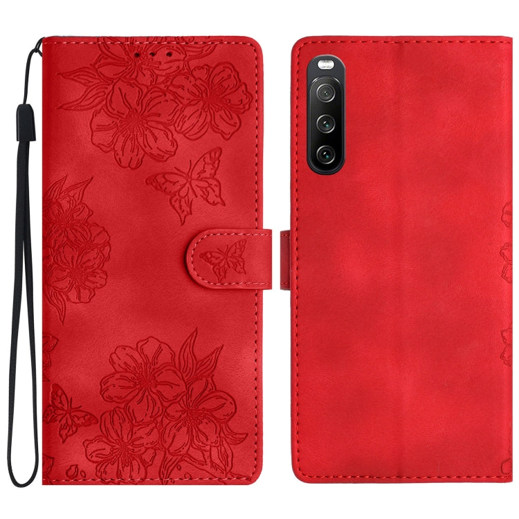 Cherry Blossom Butterfly Skin Feel Embossed PU Phone Case, For Sony Xperia 10 VI, For Sony Xperia 1 VI, For Sony Xperia 1 V, For Sony Xperia 10 V