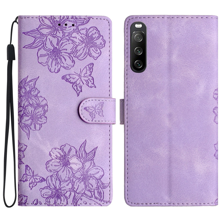 Cherry Blossom Butterfly Skin Feel Embossed PU Phone Case, For Sony Xperia 10 VI, For Sony Xperia 1 VI, For Sony Xperia 1 V, For Sony Xperia 10 V