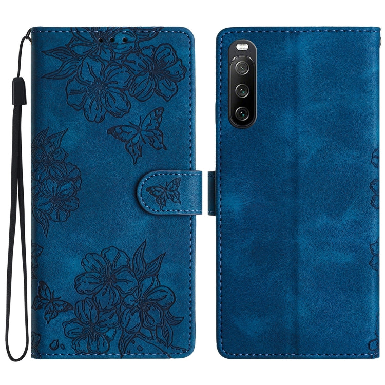 Cherry Blossom Butterfly Skin Feel Embossed PU Phone Case, For Sony Xperia 10 VI, For Sony Xperia 1 VI, For Sony Xperia 1 V, For Sony Xperia 10 V