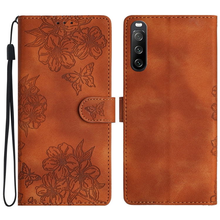 Cherry Blossom Butterfly Skin Feel Embossed PU Phone Case, For Sony Xperia 10 VI, For Sony Xperia 1 VI, For Sony Xperia 1 V, For Sony Xperia 10 V