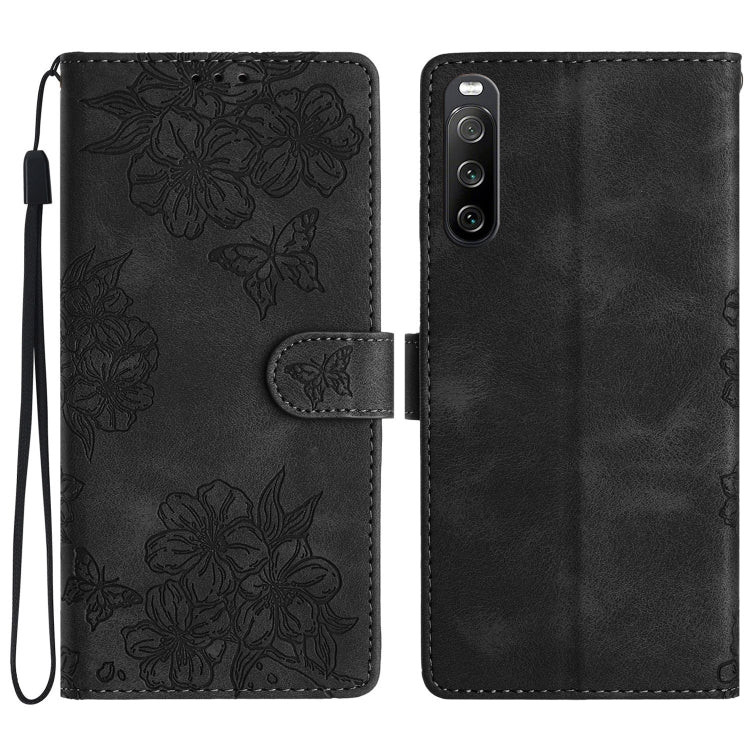 Cherry Blossom Butterfly Skin Feel Embossed PU Phone Case, For Sony Xperia 10 VI, For Sony Xperia 1 VI, For Sony Xperia 1 V, For Sony Xperia 10 V