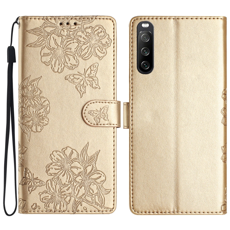 Cherry Blossom Butterfly Skin Feel Embossed PU Phone Case, For Sony Xperia 10 VI, For Sony Xperia 1 VI, For Sony Xperia 1 V, For Sony Xperia 10 V