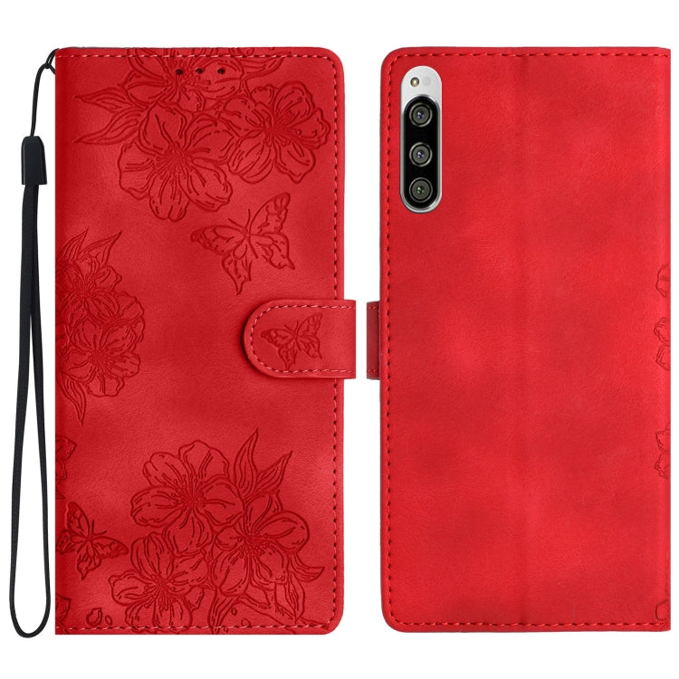 Cherry Blossom Butterfly Skin Feel Embossed PU Phone Case, For Sony Xperia 1 IV, For Sony Xperia L4, For Sony Xperia 5, For Sony Xperia L3