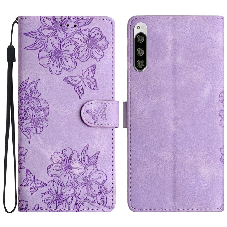 Cherry Blossom Butterfly Skin Feel Embossed PU Phone Case, For Sony Xperia 1 IV, For Sony Xperia L4, For Sony Xperia 5, For Sony Xperia L3