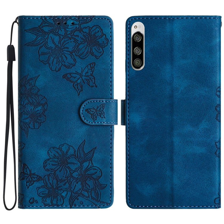 Cherry Blossom Butterfly Skin Feel Embossed PU Phone Case, For Sony Xperia 1 IV, For Sony Xperia L4, For Sony Xperia 5, For Sony Xperia L3