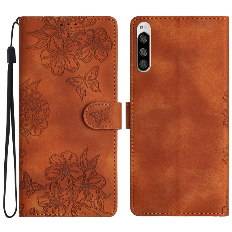 Cherry Blossom Butterfly Skin Feel Embossed PU Phone Case, For Sony Xperia 1 IV, For Sony Xperia L4, For Sony Xperia 5, For Sony Xperia L3