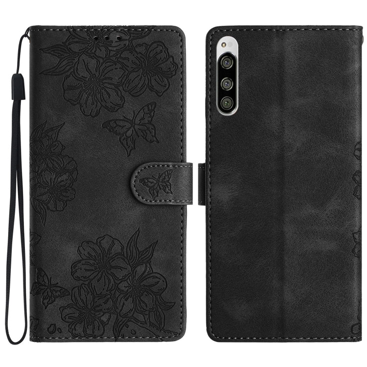 Cherry Blossom Butterfly Skin Feel Embossed PU Phone Case, For Sony Xperia 1 IV, For Sony Xperia L4, For Sony Xperia 5, For Sony Xperia L3