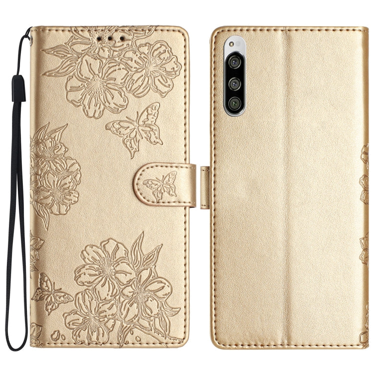 Cherry Blossom Butterfly Skin Feel Embossed PU Phone Case, For Sony Xperia 1 IV, For Sony Xperia L4, For Sony Xperia 5, For Sony Xperia L3