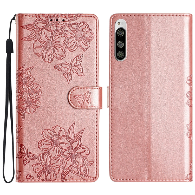 Cherry Blossom Butterfly Skin Feel Embossed PU Phone Case, For Sony Xperia 1 IV, For Sony Xperia L4, For Sony Xperia 5, For Sony Xperia L3