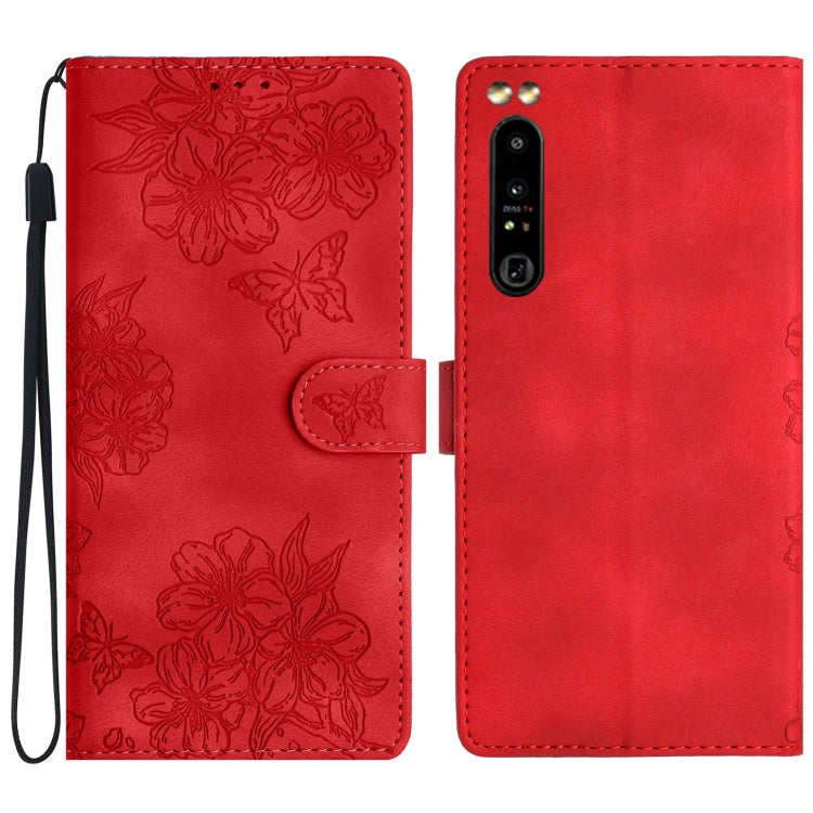 Cherry Blossom Butterfly Skin Feel Embossed PU Phone Case, For Sony Xperia 1 IV, For Sony Xperia L4, For Sony Xperia 5, For Sony Xperia L3