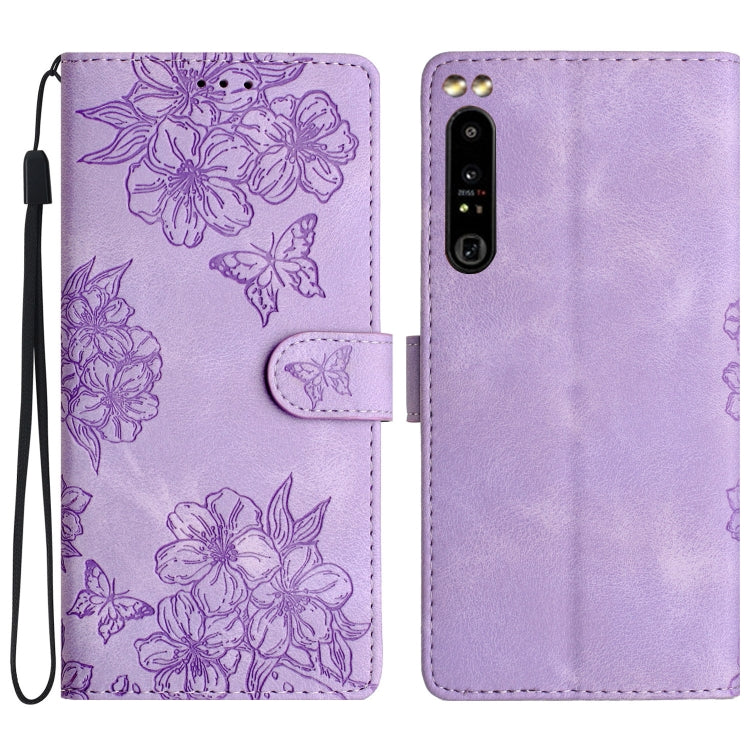 Cherry Blossom Butterfly Skin Feel Embossed PU Phone Case, For Sony Xperia 1 IV, For Sony Xperia L4, For Sony Xperia 5, For Sony Xperia L3