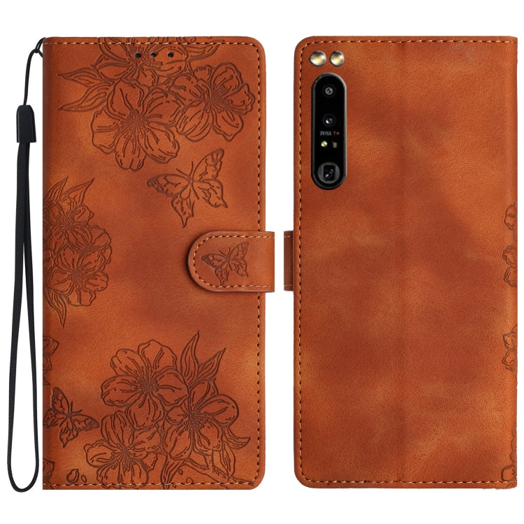 Cherry Blossom Butterfly Skin Feel Embossed PU Phone Case, For Sony Xperia 1 IV, For Sony Xperia L4, For Sony Xperia 5, For Sony Xperia L3