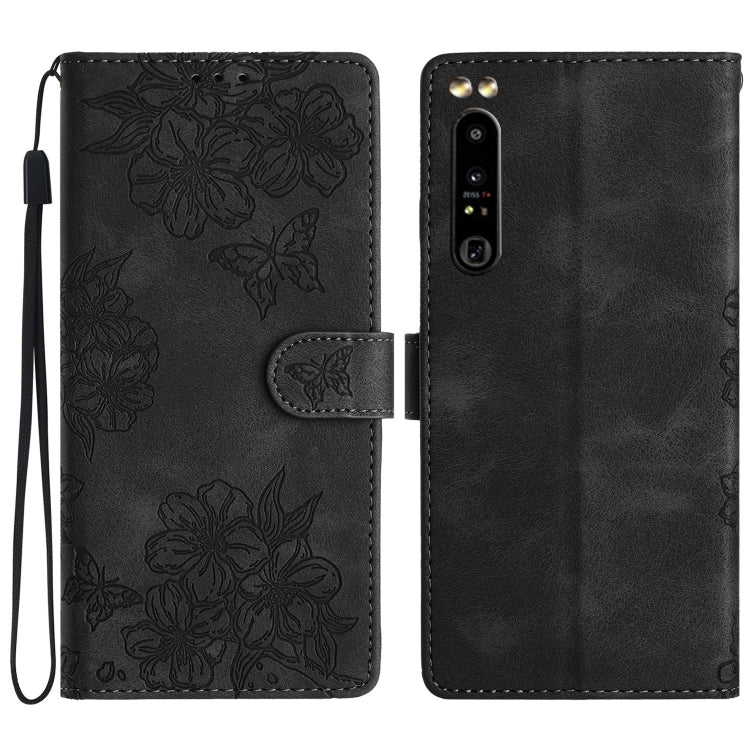 Cherry Blossom Butterfly Skin Feel Embossed PU Phone Case, For Sony Xperia 1 IV, For Sony Xperia L4, For Sony Xperia 5, For Sony Xperia L3