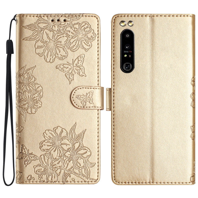 Cherry Blossom Butterfly Skin Feel Embossed PU Phone Case, For Sony Xperia 1 IV, For Sony Xperia L4, For Sony Xperia 5, For Sony Xperia L3