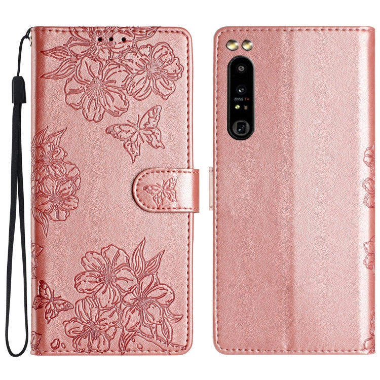 Cherry Blossom Butterfly Skin Feel Embossed PU Phone Case, For Sony Xperia 1 IV, For Sony Xperia L4, For Sony Xperia 5, For Sony Xperia L3