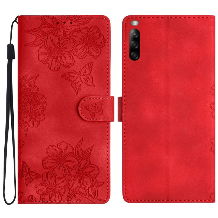 Cherry Blossom Butterfly Skin Feel Embossed PU Phone Case, For Sony Xperia 1 IV, For Sony Xperia L4, For Sony Xperia 5, For Sony Xperia L3