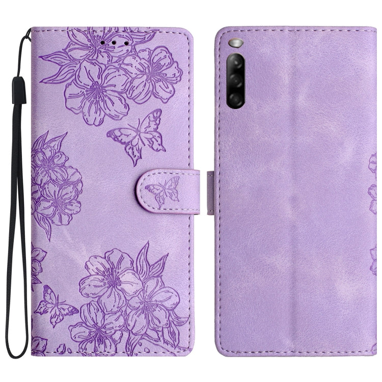 Cherry Blossom Butterfly Skin Feel Embossed PU Phone Case, For Sony Xperia 1 IV, For Sony Xperia L4, For Sony Xperia 5, For Sony Xperia L3