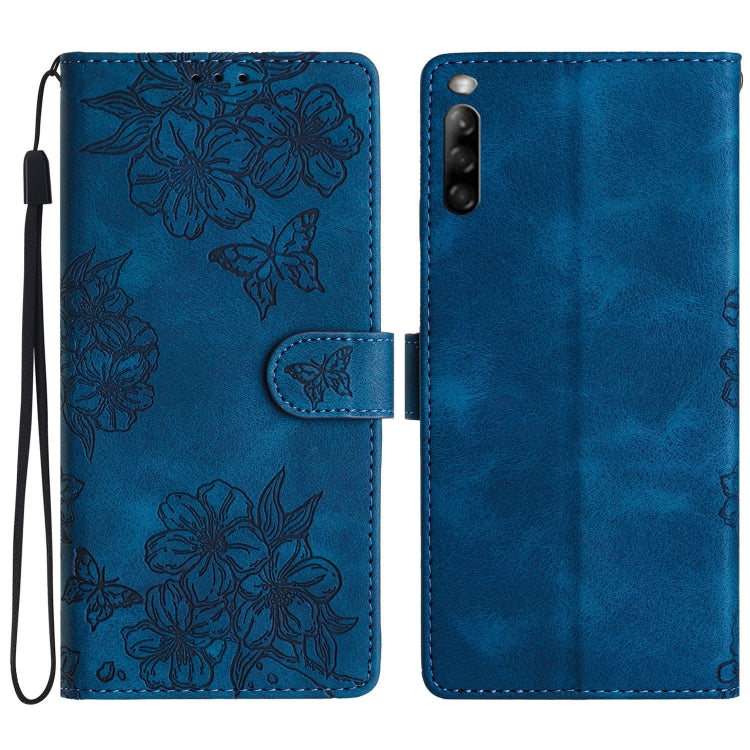 Cherry Blossom Butterfly Skin Feel Embossed PU Phone Case, For Sony Xperia 1 IV, For Sony Xperia L4, For Sony Xperia 5, For Sony Xperia L3