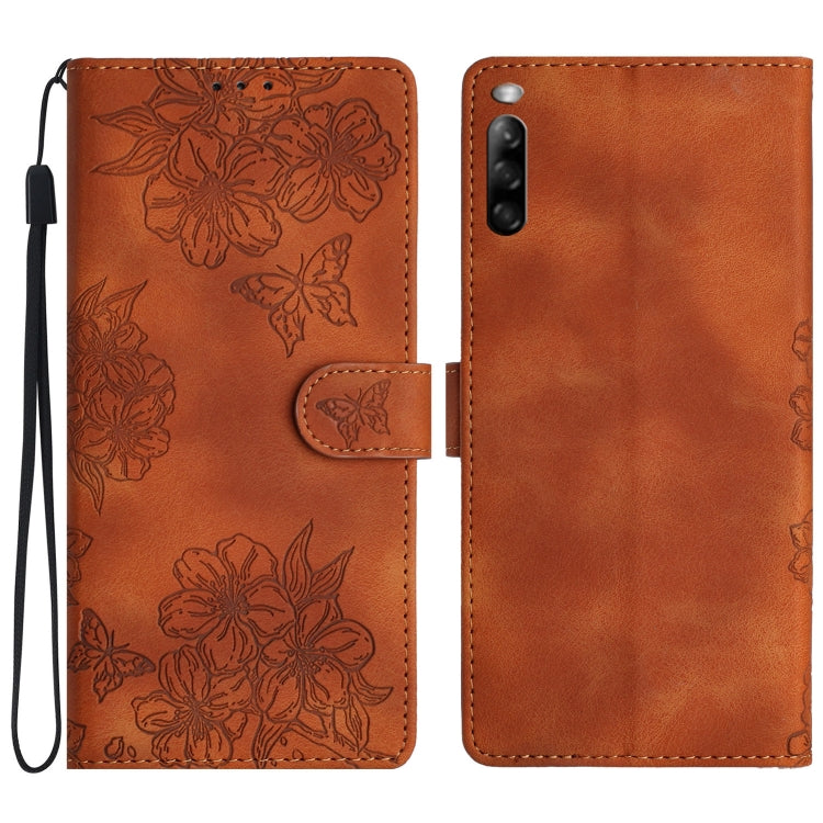 Cherry Blossom Butterfly Skin Feel Embossed PU Phone Case, For Sony Xperia 1 IV, For Sony Xperia L4, For Sony Xperia 5, For Sony Xperia L3